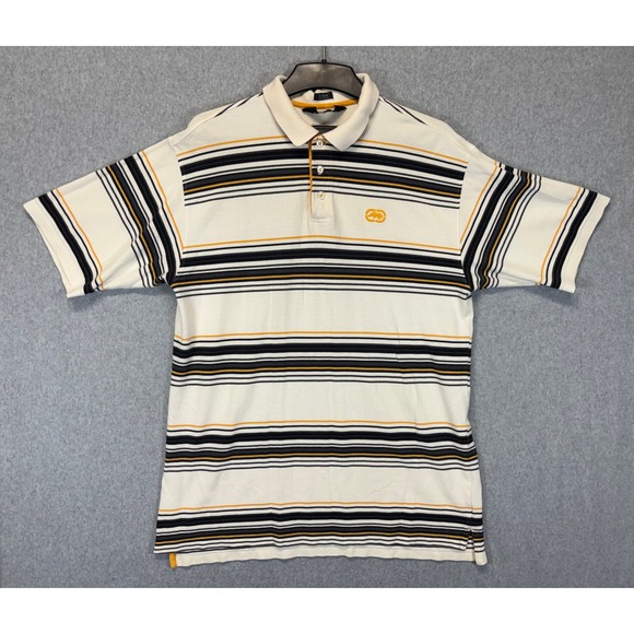 Ecko Unltd. Other - Ecko Unltd Mens 2XL Striped Polo Shirt White Black Orange Rhino Logo Streetwear